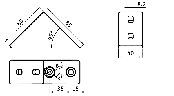 Winkelverbinder 40/80, 45° - blank